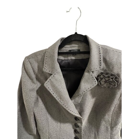 👗 2/$30 👗 Gray Houndstooth Blazer Jacket Sz 10 With Flower Accent - Picture 5 of 10
